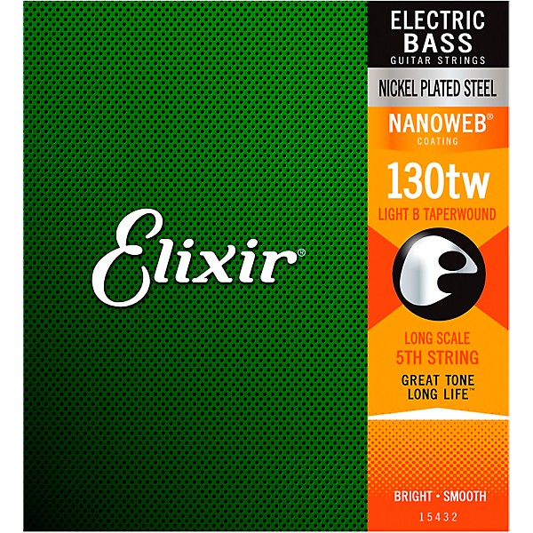 Elixir Nickel-Plated Steel 5th Bass String with NANOWEB Coating, Long Scale, Taperwound Light (.130)