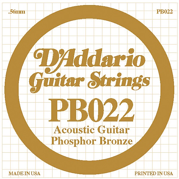 D'Addario PB022 Phosphor Bronze Single Acoustic Guitar String Single