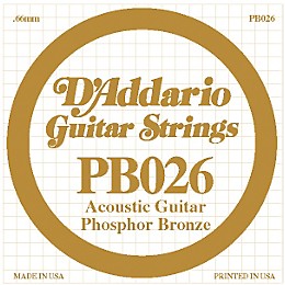 D'Addario PB026 Phosphor Bronze Single Acoustic Guitar String Single
