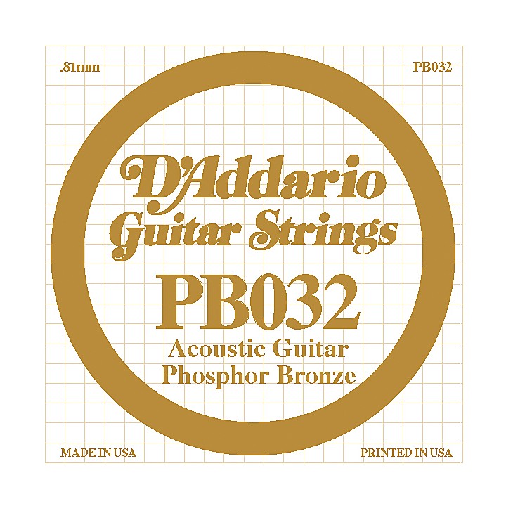 D'Addario PB032 Phosphor Bronze Single Acoustic Guitar String Single