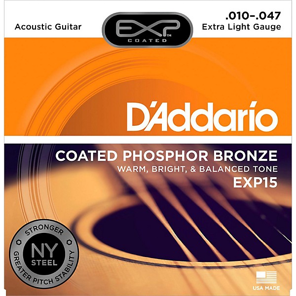 D'Addario EXP15 Coated Phosphor Bronze Extra Light Acoustic Guitar Strings