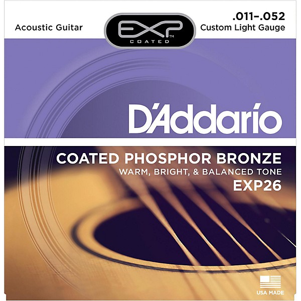 D'Addario EXP26 Coated Phosphor Bronze Custom Light Acoustic Guitar Strings