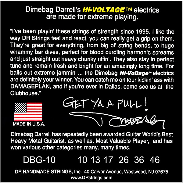 DR Strings Dimebag Darrell DBG-10 Medium Hi-Voltage Electric Guitar Strings