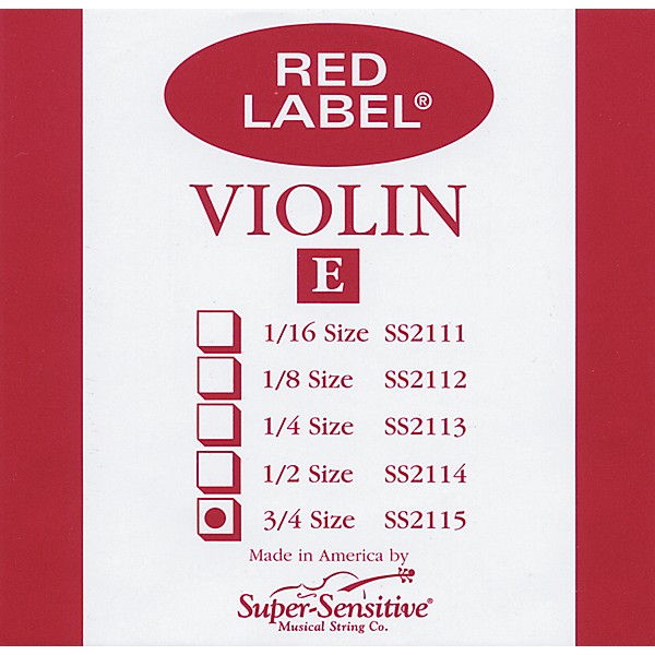 Super Sensitive Red Label Violin E String 3/4
