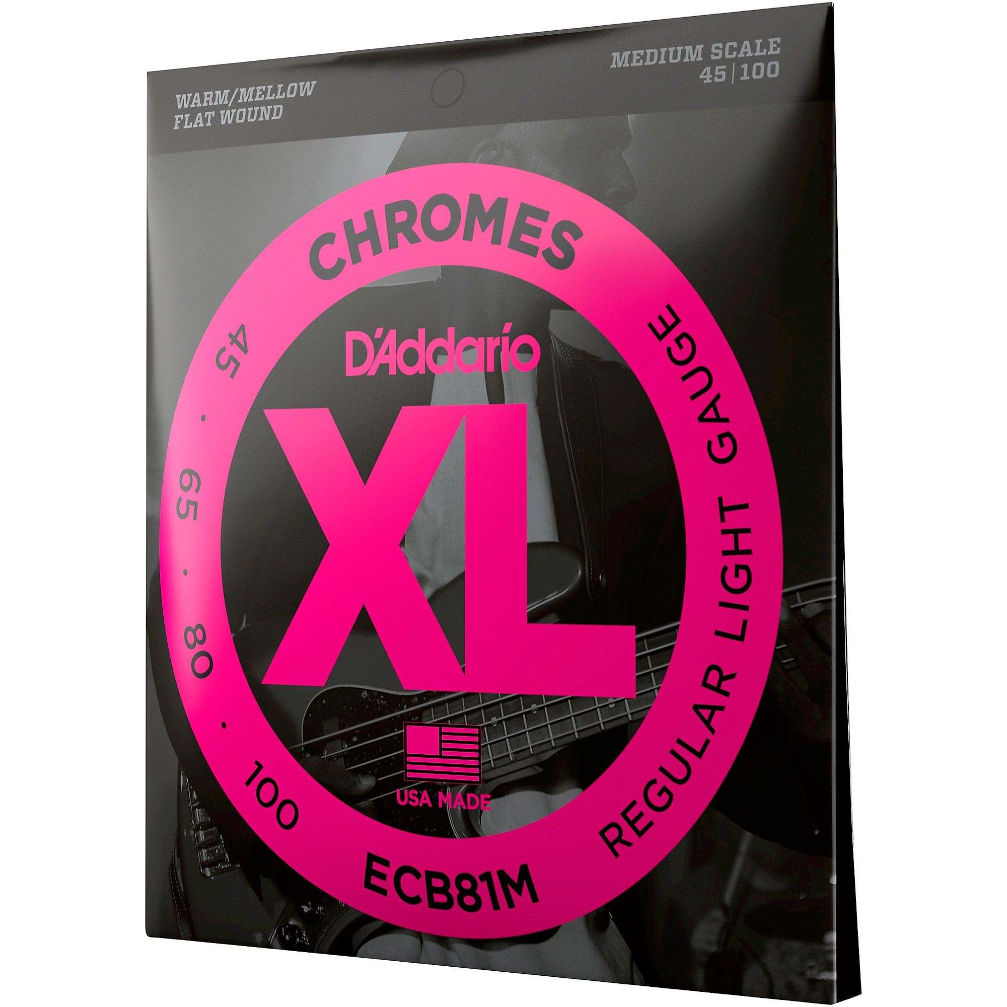 D Addario ECB81M Chromes Flat Wound Electric Bass Strings Light