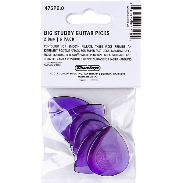Dunlop Big Stubby Guitar Picks - 2.0 mm 6-Pack