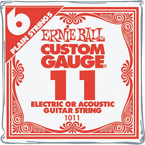 Ernie Ball NCKL Plain Single Guitar String 6-Pack .011 Gauge 6-Pack