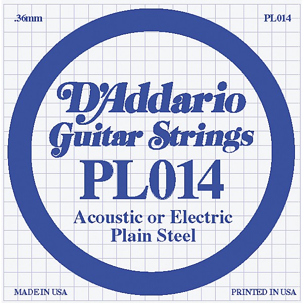 D'Addario 10-Pack Plain Steel Single Gauge Acoustic or Electric Guitar String 10 Pack .014