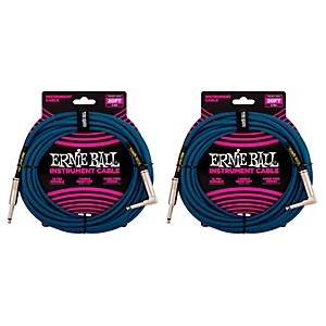 Ernie Ball 20 Ft. Braided Straight Angle Instrument Cable 2-Pack  