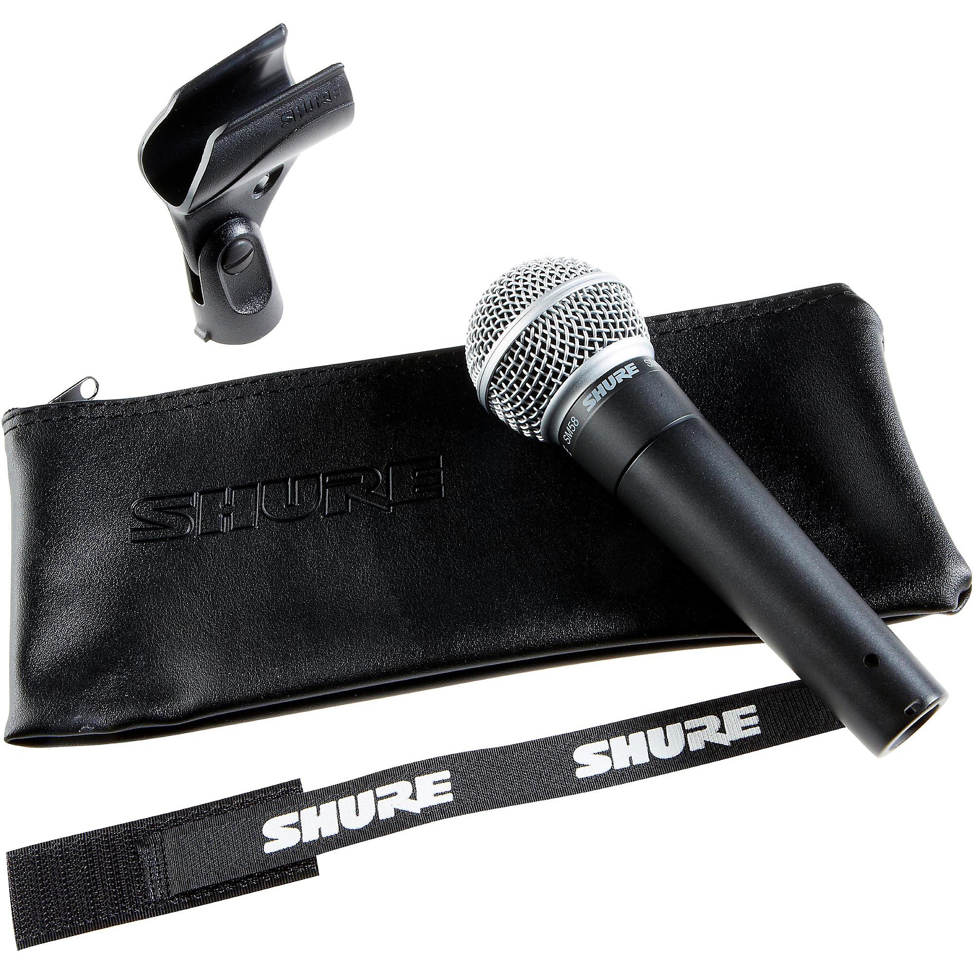 Shure SM58-LC Cardioid Dynamic Vocal Microphone with Pneumatic Shock Mount,  Spherical Mesh Grille with Built-in Pop Filter, A25D Mic Clip, Storage