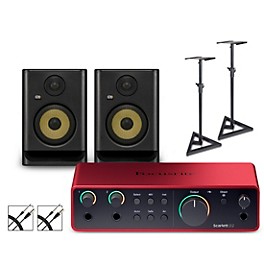 Focusrite 2i2 Gen 4 With KRK ROKIT G5 Studio Monitor Pair (Stands & Cables Included)