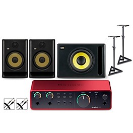 Focusrite 2i2 Gen4 with KRK ROKIT G5 Studio Monitor Pair & S10 Subwoofer (Stands & Cables Included)