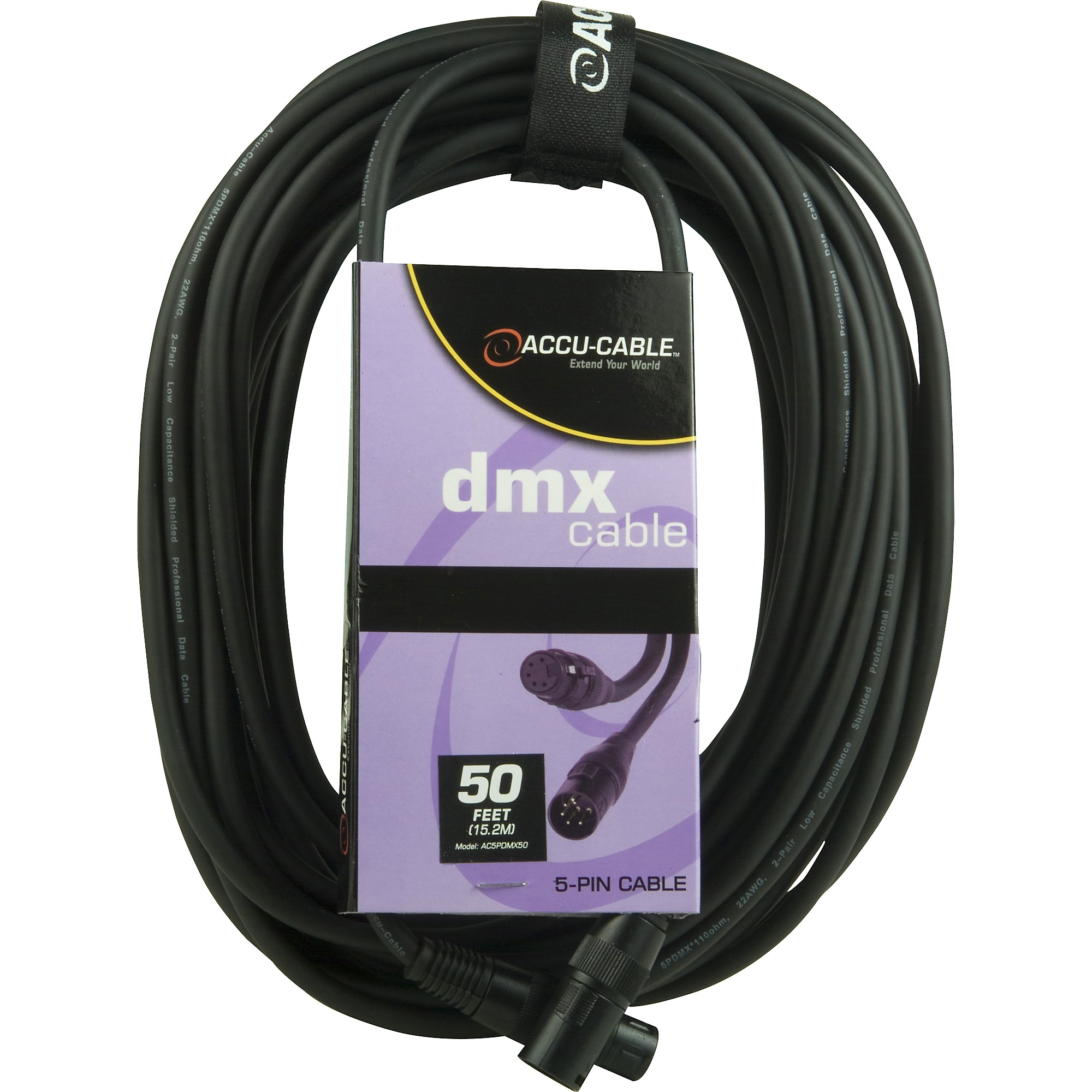 DMX Lighting Control Cable 5pin M to F Black 10 ft.-by-TecNec 