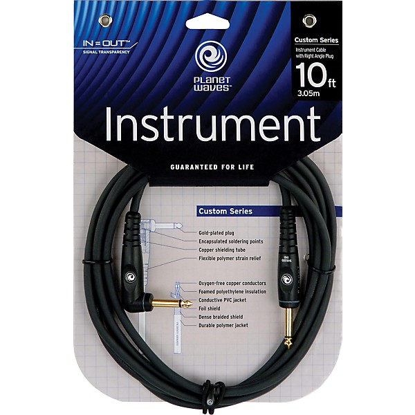 D'Addario Gold-Plated 1/4" Angled - Straight Instrument Cable 10 ft.