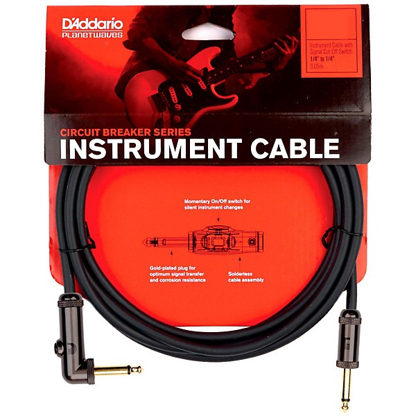 D'Addario PW-AGRA Circuit Breaker Cable Right Angle-Straight 10 ft.