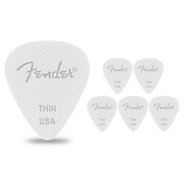Fender 351 Shape Wavelength Celluloid Guitar Picks (6-Pack), White Thin