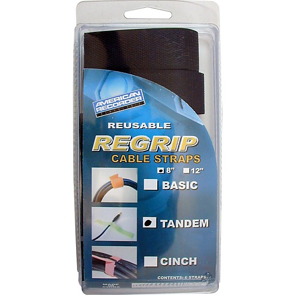 American Recorder Technologies ReGrip Reusable Cable Strap 6-Pack 8 In Tandem Style Black