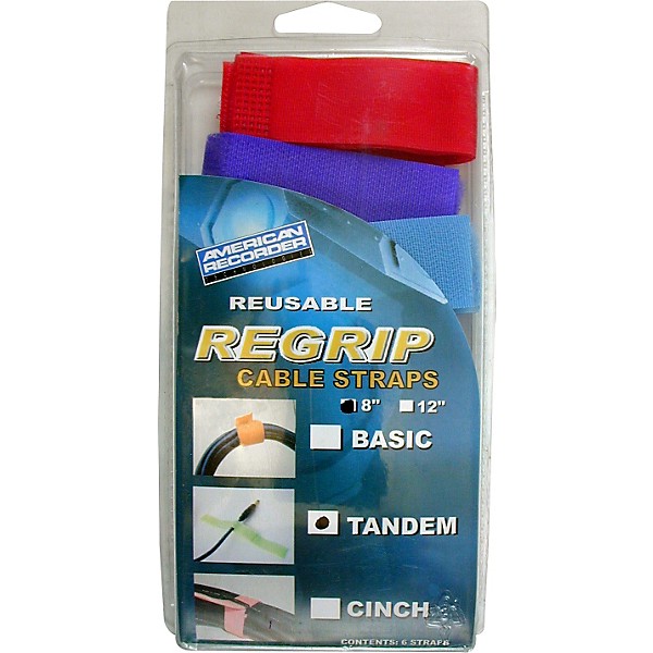 American Recorder Technologies ReGrip Reusable Cable Strap 6-Pack 8 In Tandem Style Assorted Colors