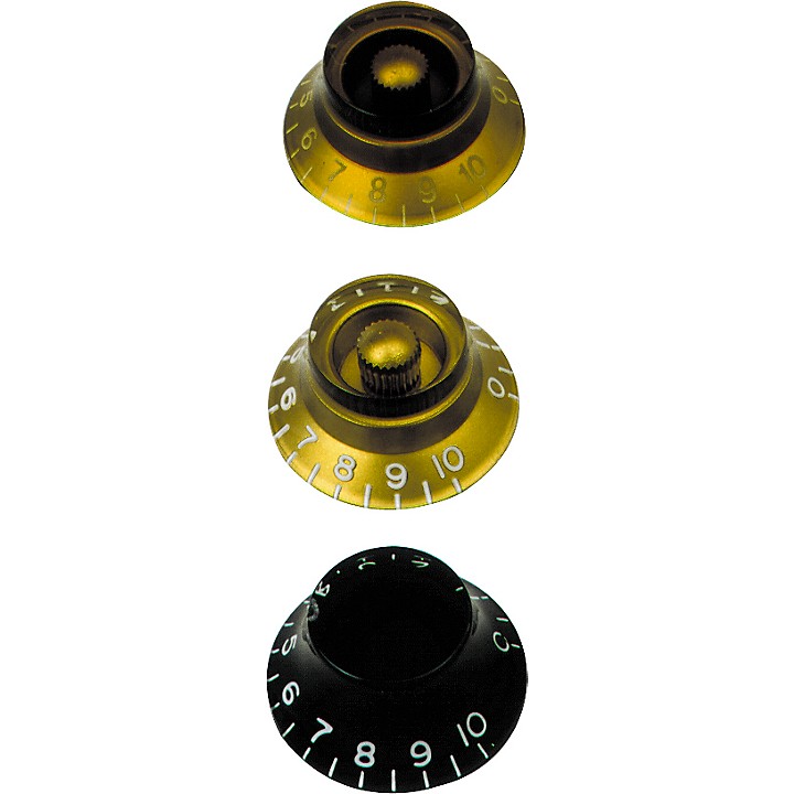 Gold for Alpha Pots Black 18 Splines 4 x Top Hat Knobs with Reflective Tops