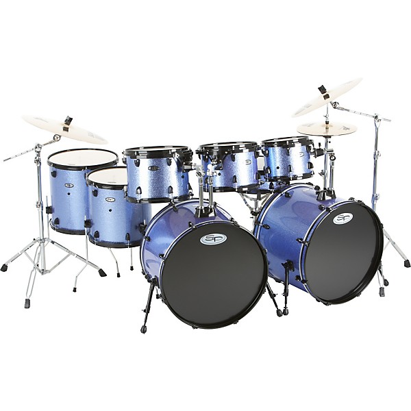 Sound Percussion Labs Pro 8-Piece Double-Bass Drum Set with Sabian XS20 Cymbals Silver Sparkle