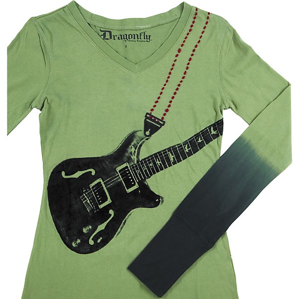 Dragonfly Clothing Six String Long Sleeved Women's T-Shirt Olive Large