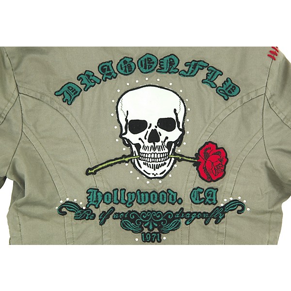 Dragonfly Clothing Women's Skull and Rose Blazer Beige X Large