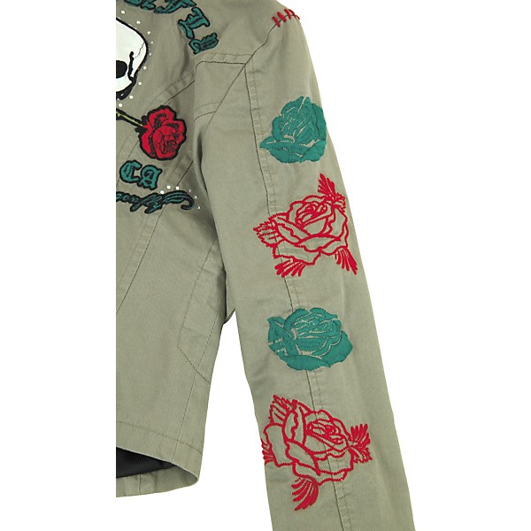 Dragonfly Clothing Women's Skull and Rose Blazer Beige X Large