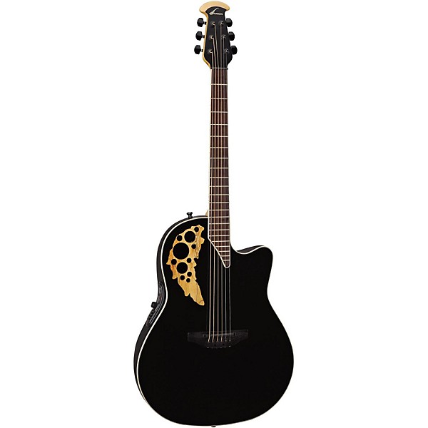 Open Box Ovation Elite TX Mid Depth Cutaway Acoustic-Electric Guitar Level 2 Black 888366021637