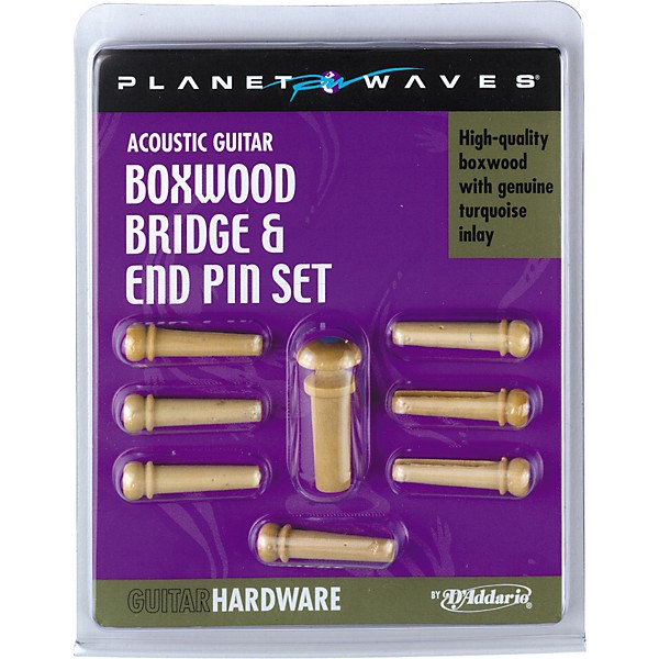 D'Addario Boxwood Bridge/End Pin Set Boxwood and Turquoise