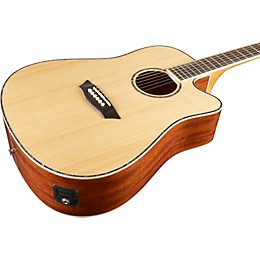 Washburn WD15SCE Solid Sitka Spruce Top Acoustic Cutaway Electric Dreadnought Mahogany Guitar with Fishman Preamp And Tuner Natural