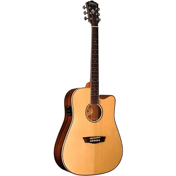 Restock Washburn WD25SCE Solid Sitka Spruce Top Acoustic Cutaway Electric Dreadnought Rosewood Guitar with Fishman Preamp ...