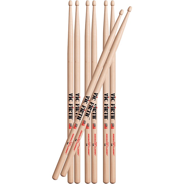 3 Pairs Vic Firth 5A Wood Tip Drumsticks American Classic Hickory