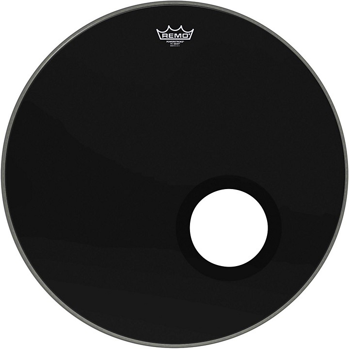 Remo Ebony Powerstroke 3 Resonant Bass Drum Head with 5 Port Hole Ebony