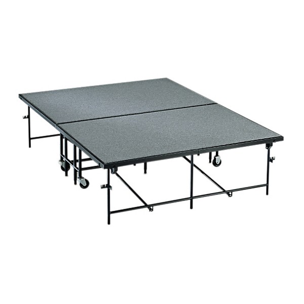 Midwest Folding Products 4' Deep x 8' Wide Mobile Stage 8 Inch High Pewter Gray Carpeted Deck