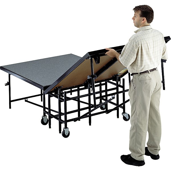 Midwest Folding Products 6' Deep X 8' Wide  Mobile Stage 16 Inch High Pewter Gray Carpeted Deck