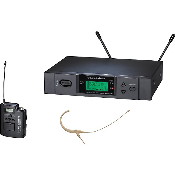 Open Box Audio-Technica ATW-3192b 3000 Series Headworn Condenser Microphone Wireless System Level 1 Band D Beige