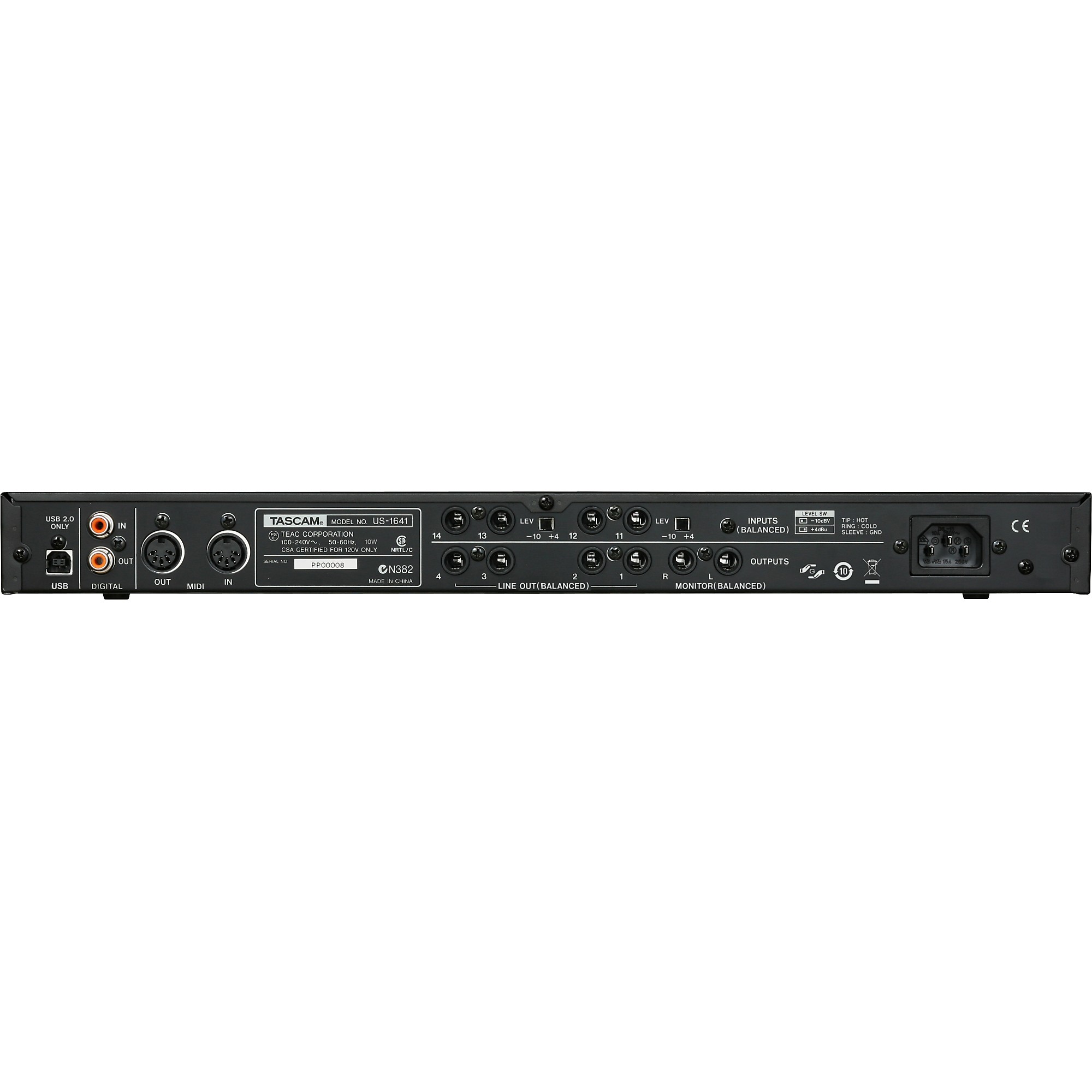 Tascam US-1641 96k/24-Bit USB 2.0 Rackmount Audio/MIDI