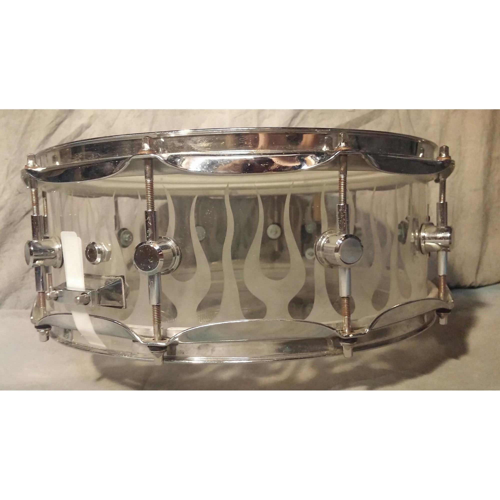 Used Spaun 5.5X14 Clear Snare Drum With Sandblasted Flames Drum Acrylic 10 Guitar Center