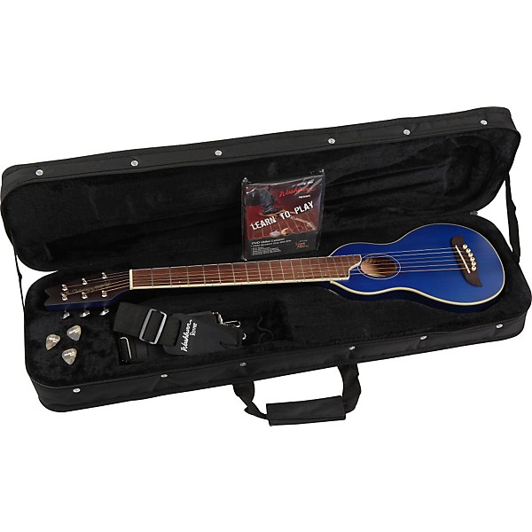 Open Box Washburn Rover Travel Guitar Transparent Blue