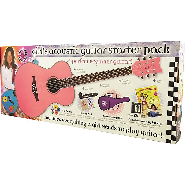 Daisy Rock Pixie Acoustic Guitar Starter Pack Blue Sparkle