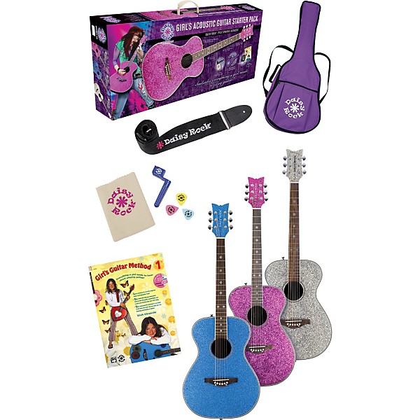 Daisy Rock Pixie Acoustic Guitar Starter Pack Blue Sparkle