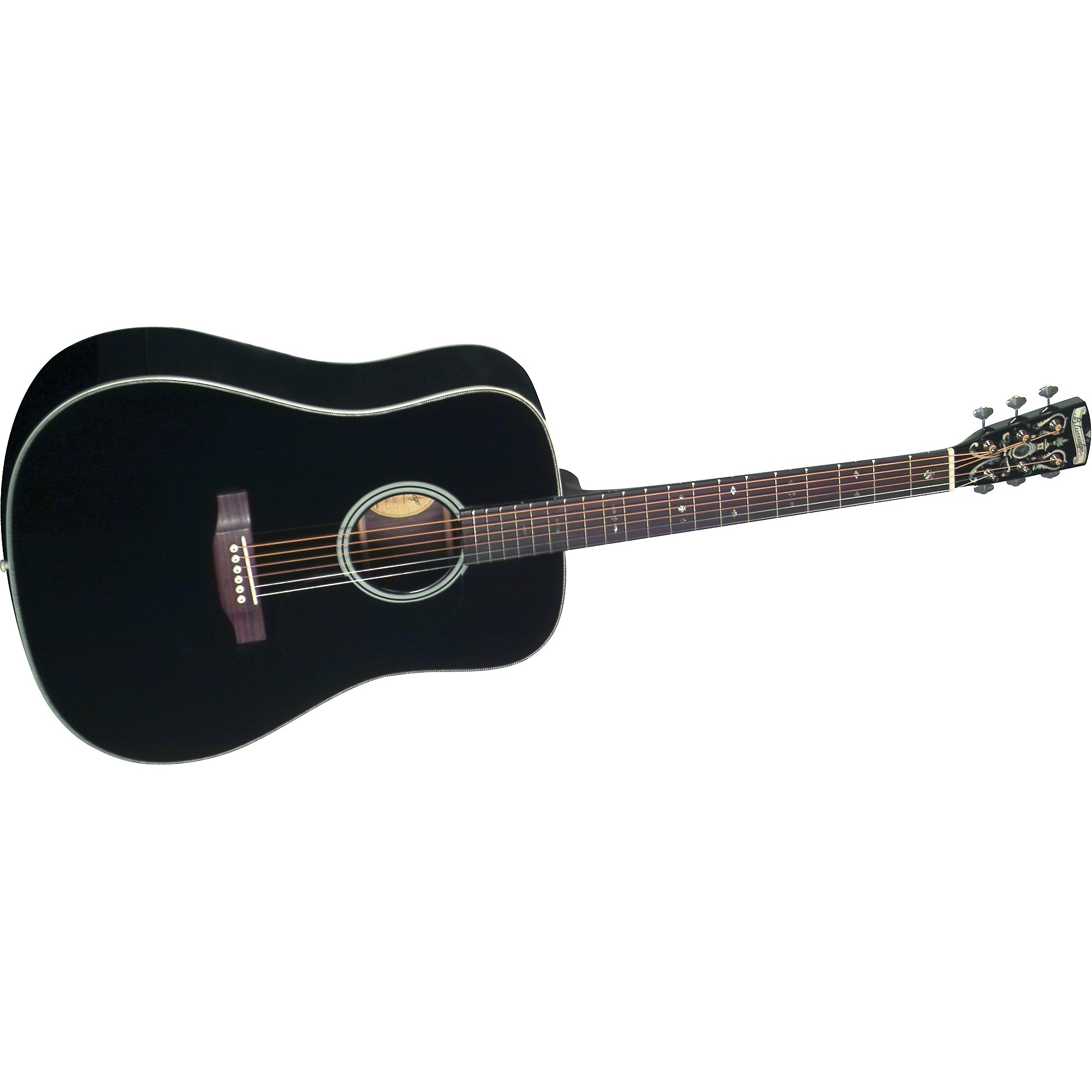 black acoustic guitar with white trim