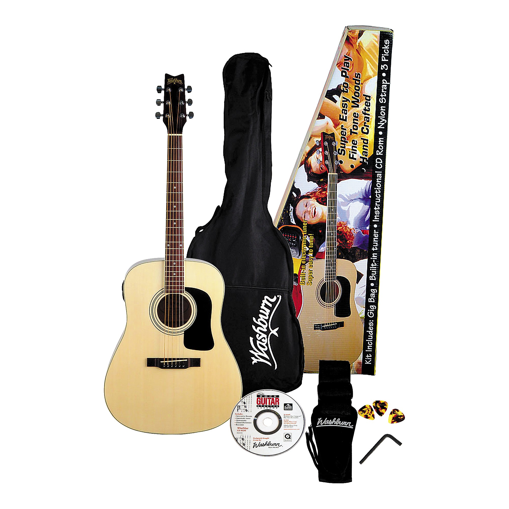 Washburn D8STPAK Acoustic Guitar Pack Natural | Guitar Center