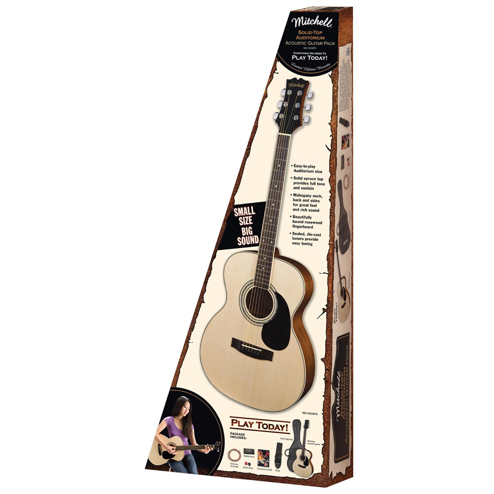 Open Box Mitchell MO100SPK Folk Acoustic Guitar Pack Natural