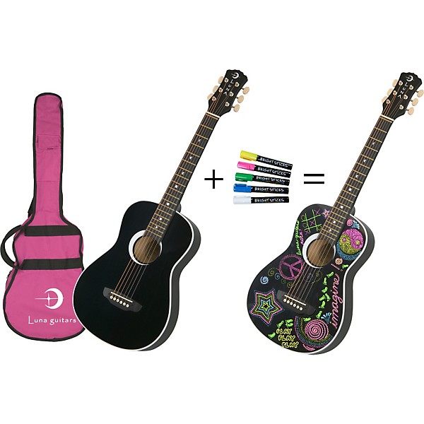 Luna Aurora Series Imagine Mini Acoustic Guitar Black