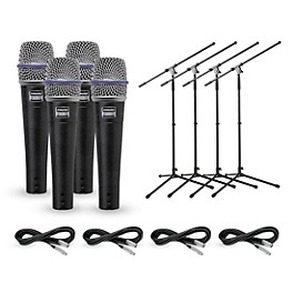 Shure BETA 57A Dynamic Mic With Cable and Stand 4-Pack