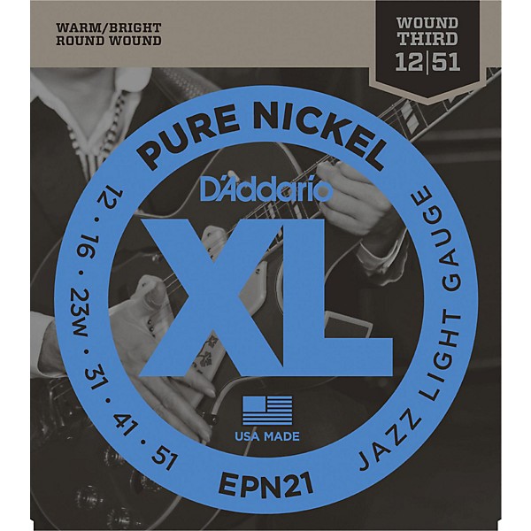 D'Addario EPN21 Pure Nickel Jazz Lite Electric Guitar Strings
