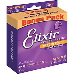 Elixir 80/20 Bronze Light Strings - Buy 2 Get 1 Free