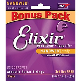 Elixir 80/20 Bronze Light Strings - Buy 2 Get 1 Free