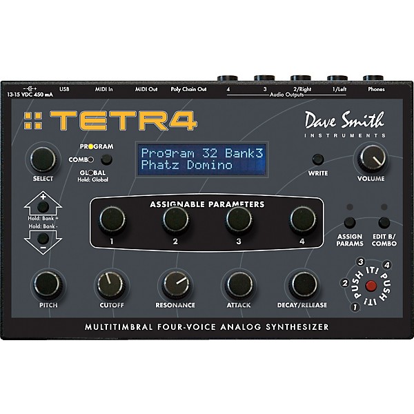 Open Box Sequential Tetra Multitimbral Four-Voice Analog Synthesizer Level 1